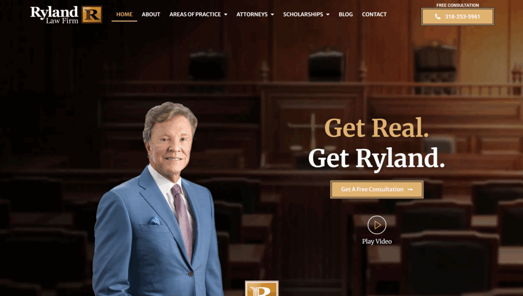 Personal injury law firm website for Ryland Law in Louisiana
