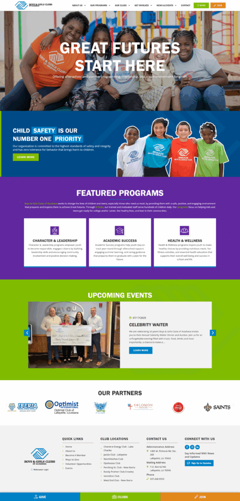 Boys and Girls Clubs of Acadiana Website Design - Non-Profit Website Design & Development