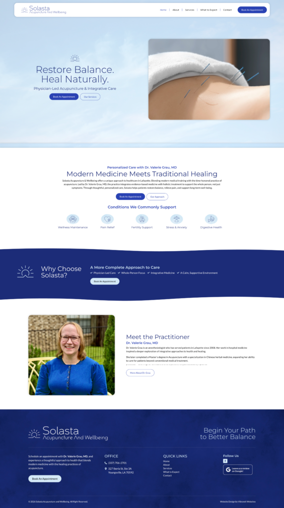 Solasta Acupuncture Wordpress Website Design - Vibrandt Websites Lafayette LA